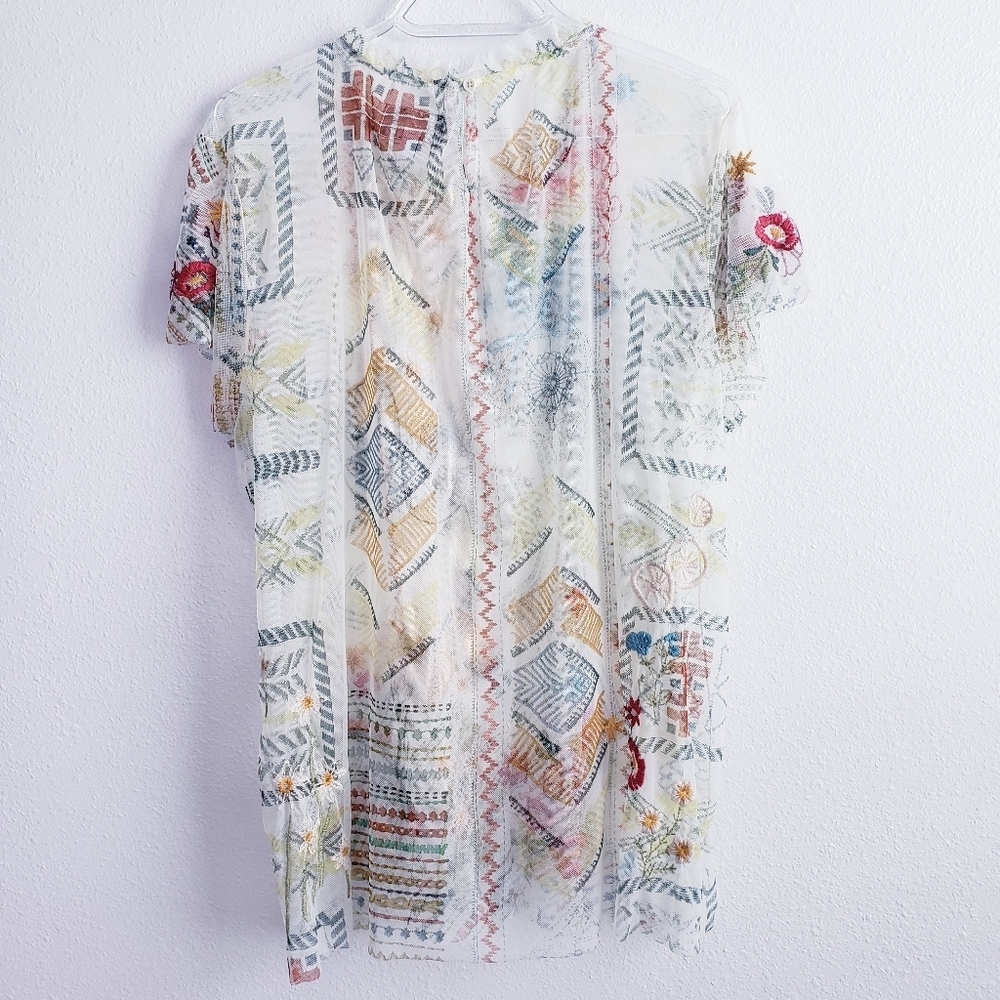 Johnny Was Merida Mesh Slip Blouse Sheer - Picture 7 of 11